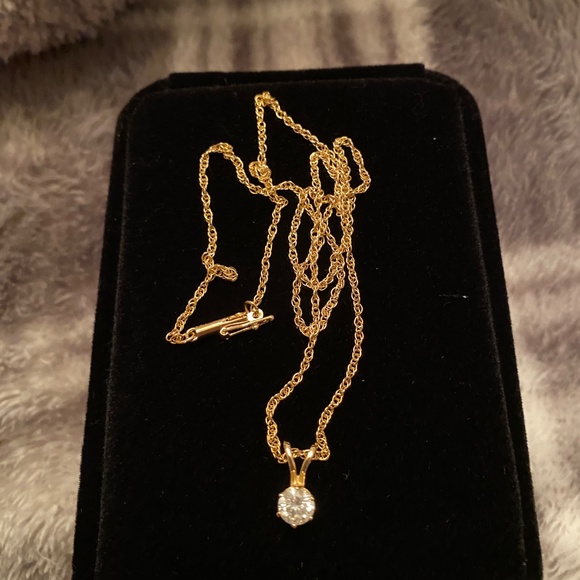 14KT DIAMOND PENDANT NECKLACE YG .25CT G-H SI2 DIAMOND SOLITARE 18" 14KT CHAIN - Picture 4 of 5